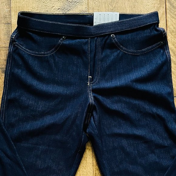 Hue Soft Stretch Boot Cut Jeans Leggings w/ Zipper Back Pocket, Navy Denim, New - Picture 3 of 12